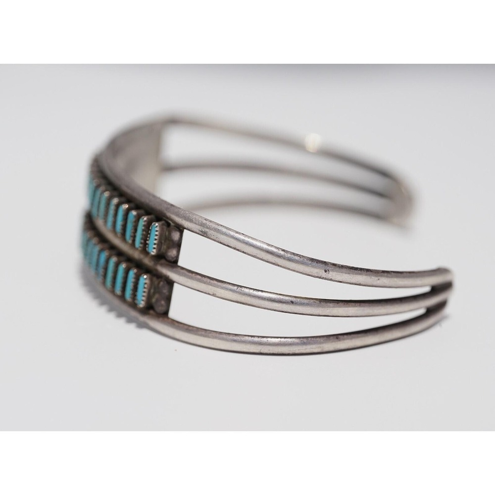 Old Pawn Zuni Native Indian Sterling Silver Needle Point Turquoise Cuff Bracelet - Picture 8 of 8
